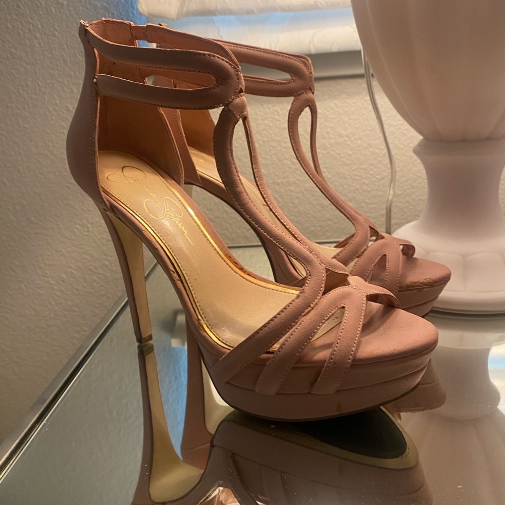 Women's Blush Pink Strappy Platform Heels - Picture 2 of 16